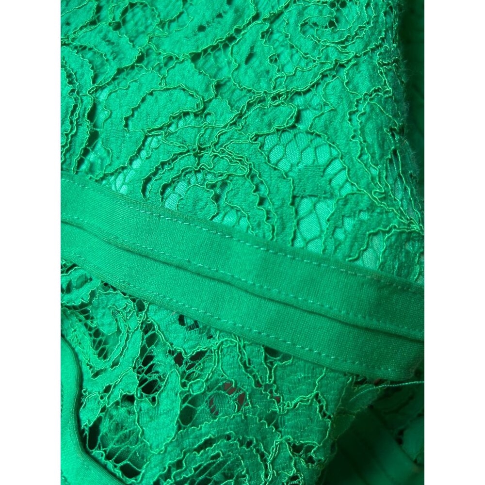 Tadashi Shoji Sz 6 Kelly Green Lace Flair Bottom Dress READ - Picture 14 of 16